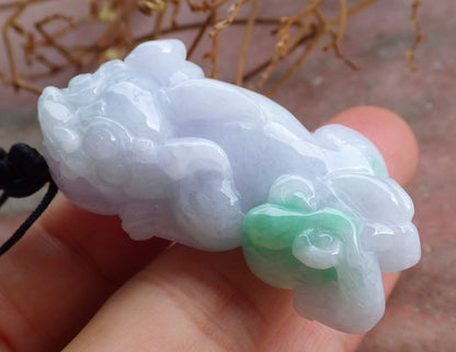 Certified Hand Carved Natural Lavender Green Myanmar Burma A Jade jadeite Dragon Pi Xiu Lucky Amulet Pendant Necklace