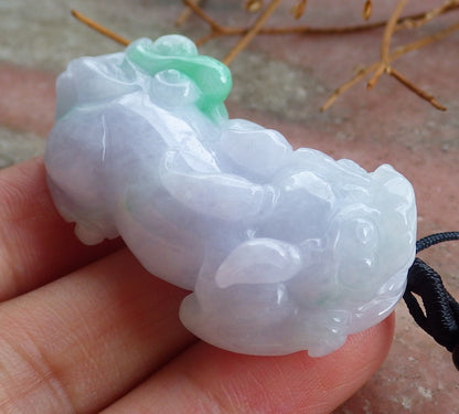 Certified Hand Carved Natural Lavender Green Myanmar Burma A Jade jadeite Dragon Pi Xiu Lucky Amulet Pendant Necklace