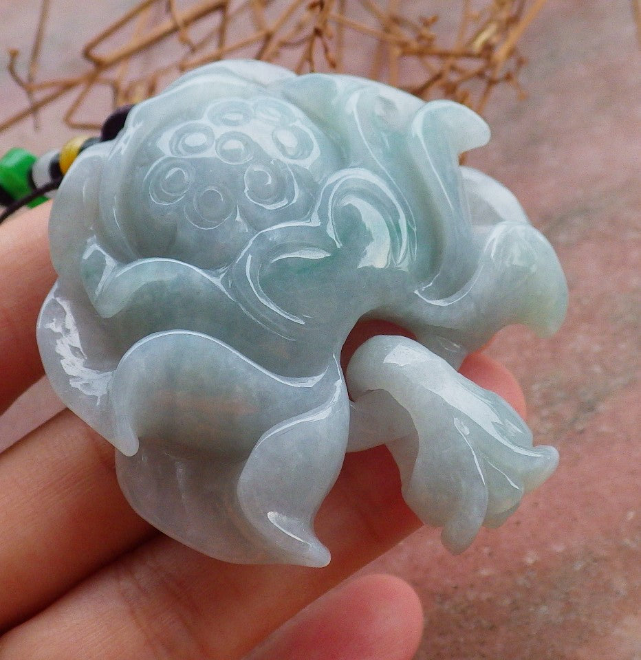 Certified Hand Carved Green Natural Myanmar Burma A Jade Jadeite Rose Flower Circle Ring Pendant Necklace