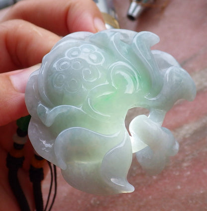 Certified Hand Carved Green Natural Myanmar Burma A Jade Jadeite Rose Flower Circle Ring Pendant Necklace