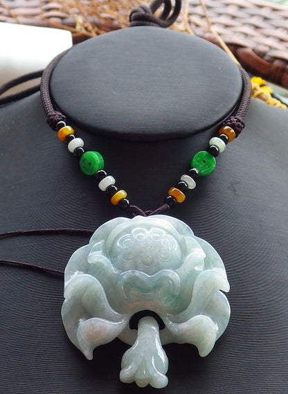 Certified Hand Carved Green Natural Myanmar Burma A Jade Jadeite Rose Flower Circle Ring Pendant Necklace