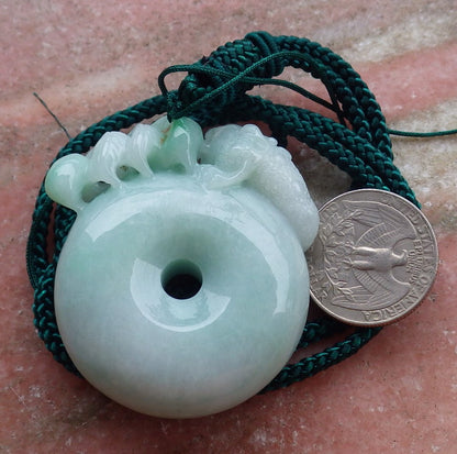 Certified Hand Carved Green Natural Myanmar Burma 100% A Jade jadeite Frog Toad Leaf Circle Donut Pendant Necklace