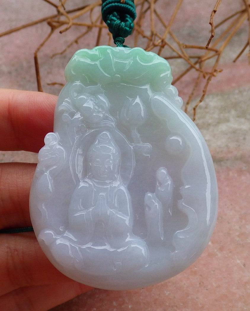 Certified Hand Carved Green Myanmar Burma Grade A Jade jadeite Guanyin Kwan Yin Pendant Necklace