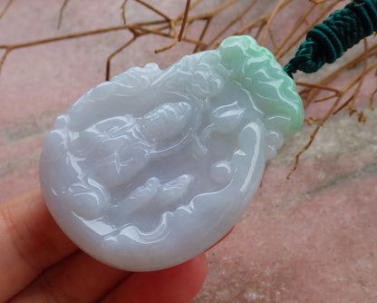 Certified Hand Carved Green Myanmar Burma Grade A Jade jadeite Guanyin Kwan Yin Pendant Necklace