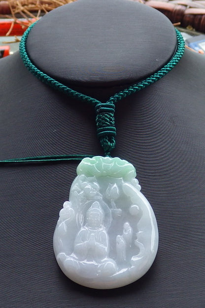 Certified Hand Carved Green Myanmar Burma Grade A Jade jadeite Guanyin Kwan Yin Pendant Necklace