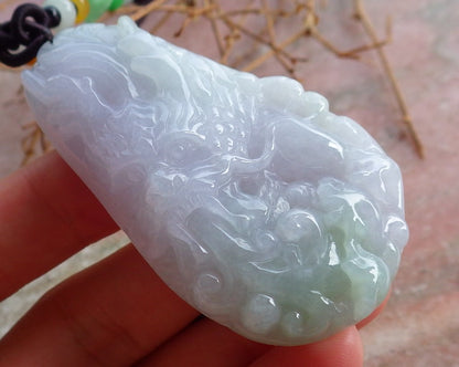 Certified Hand Carved Lavender Natural Myanmar Burma A Jade jadeite Dragon Bead Beads Pendant Necklace