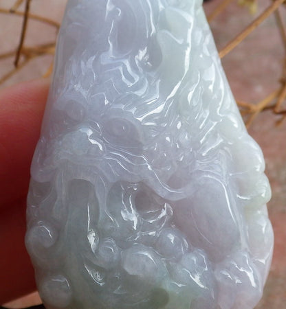 Certified Hand Carved Lavender Natural Myanmar Burma A Jade jadeite Dragon Bead Beads Pendant Necklace