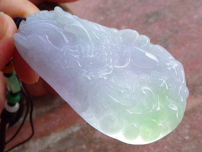 Certified Hand Carved Lavender Natural Myanmar Burma A Jade jadeite Dragon Bead Beads Pendant Necklace