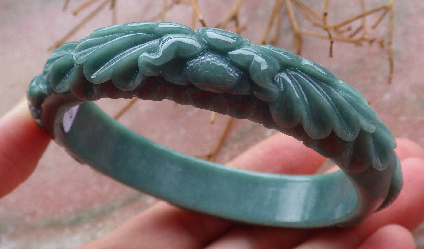 Certified Hand Carved Green 100% Natural Myanmar Burma A JADE Jadeite Phoenix Circle Bangle Bracelet 59mm