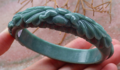 Certified Hand Carved Green 100% Natural Myanmar Burma A JADE Jadeite Phoenix Circle Bangle Bracelet 59mm