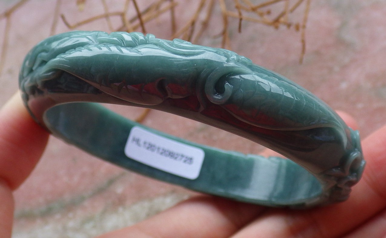 Certified Hand Carved Green 100% Natural Myanmar Burma A JADE Jadeite Phoenix Circle Bangle Bracelet 59mm