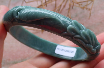 Certified Hand Carved Green 100% Natural Myanmar Burma A JADE Jadeite Phoenix Circle Bangle Bracelet 59mm