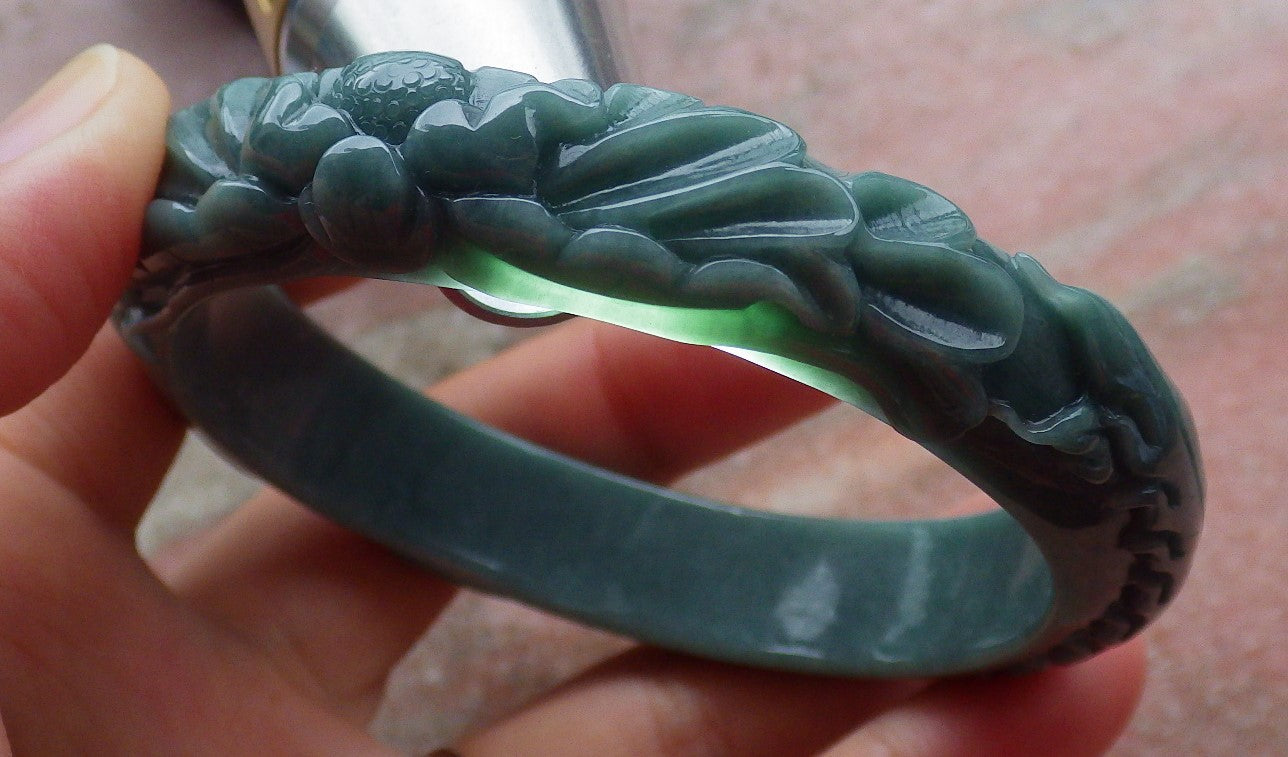 Certified Hand Carved Green 100% Natural Myanmar Burma A JADE Jadeite Phoenix Circle Bangle Bracelet 59mm