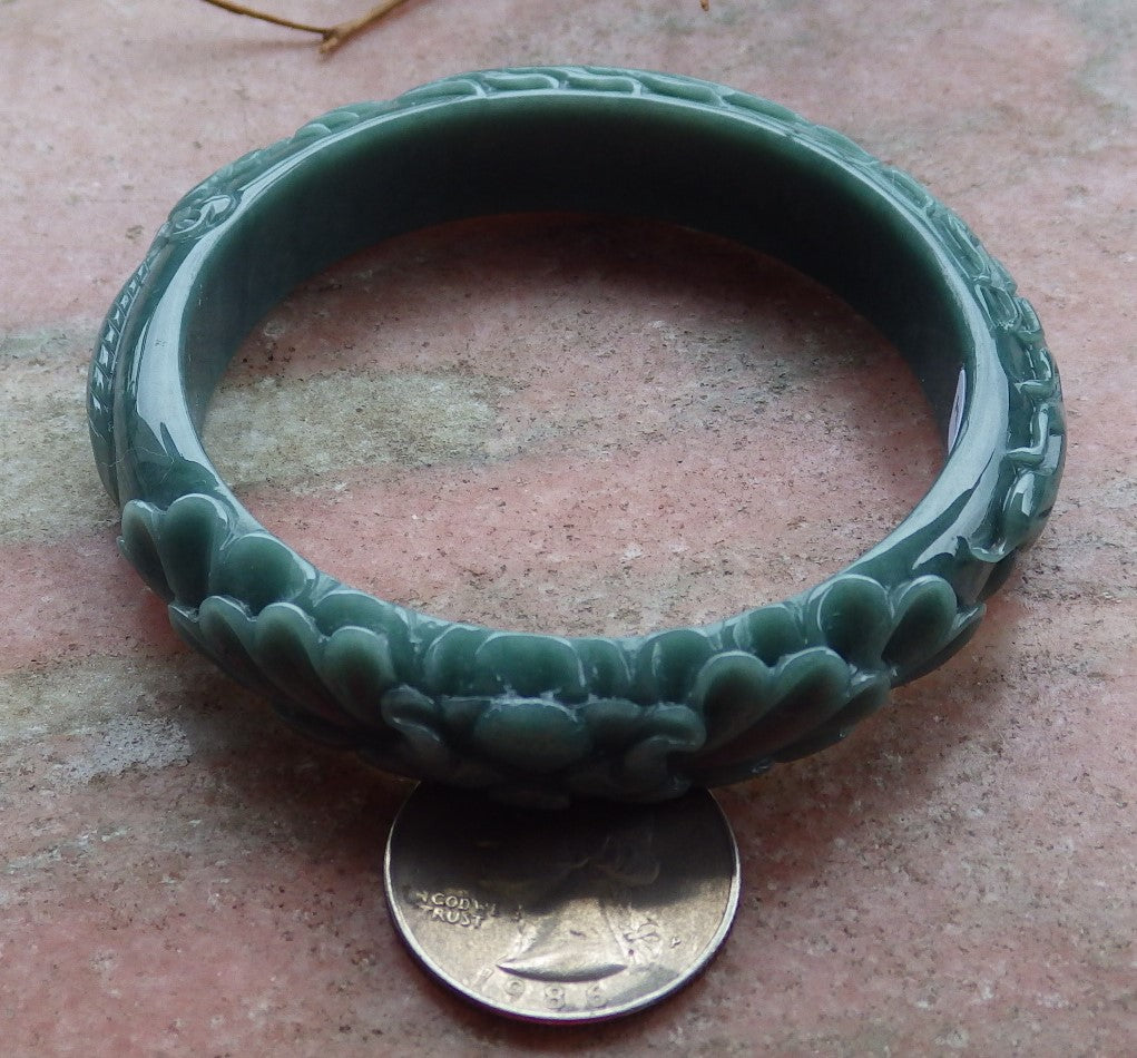 Certified Hand Carved Green 100% Natural Myanmar Burma A JADE Jadeite Phoenix Circle Bangle Bracelet 59mm