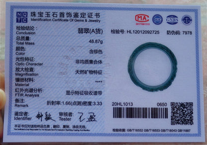 Certified Hand Carved Green 100% Natural Myanmar Burma A JADE Jadeite Phoenix Circle Bangle Bracelet 59mm