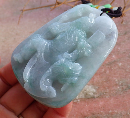 Certified Hand Carved Green Burma Natural Myanmar A Jade jadeite Guan Gong God Pendant Necklace