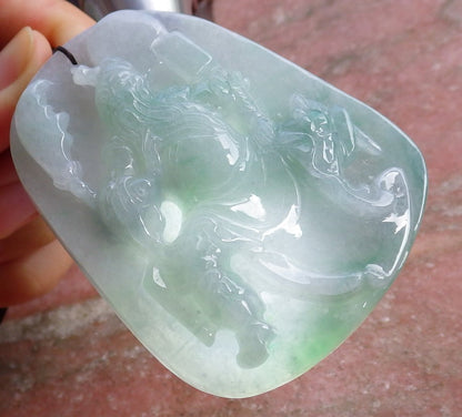 Certified Hand Carved Green Burma Natural Myanmar A Jade jadeite Guan Gong God Pendant Necklace