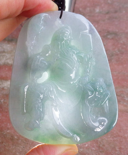 Certified Hand Carved Green Burma Natural Myanmar A Jade jadeite Guan Gong God Pendant Necklace