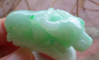 Certified Hand Carved Green Natural Myanmar Burma A Jade Jadeite Cow Ox Ring US 9.75