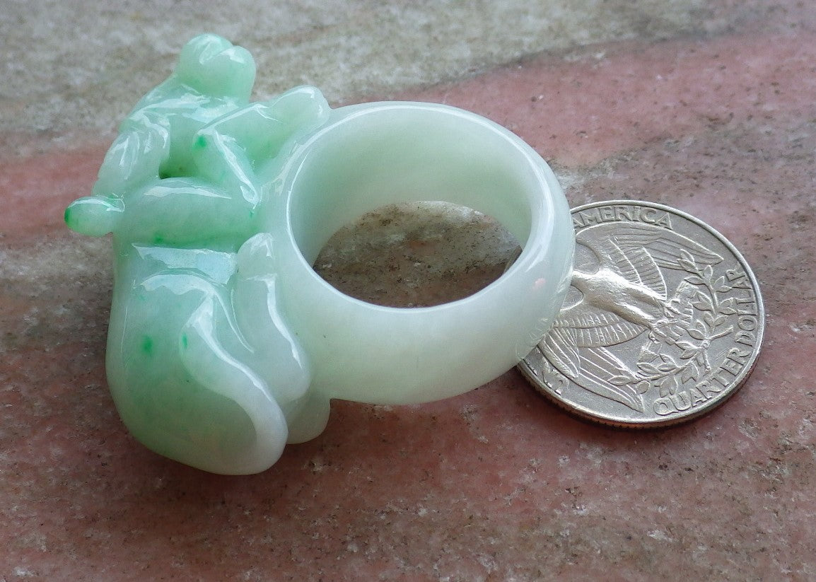 Certified Hand Carved Green Natural Myanmar Burma A Jade Jadeite Cow Ox Ring US 9.75