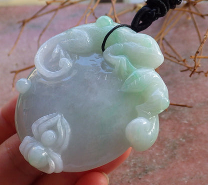 Certified Green Hand Carved Natural Myanmar Burma A Jade jadeite Dragon Lizard Spider Peach Pendant Necklace