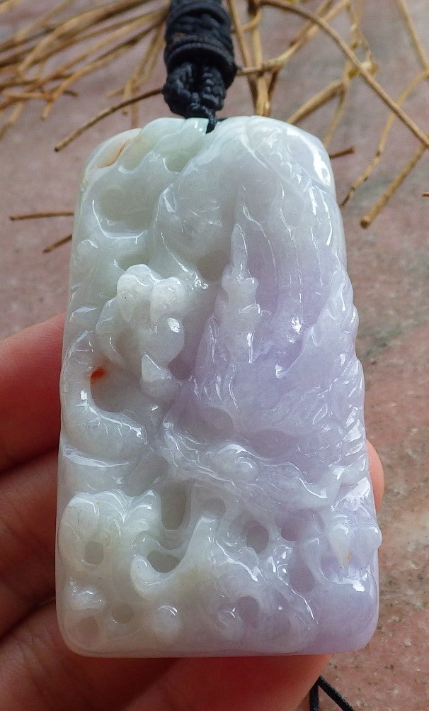 Certified Hand Carved Lavender Myanmar Burma Natural A Jade jadeite Dragon Bead Pendant Necklace