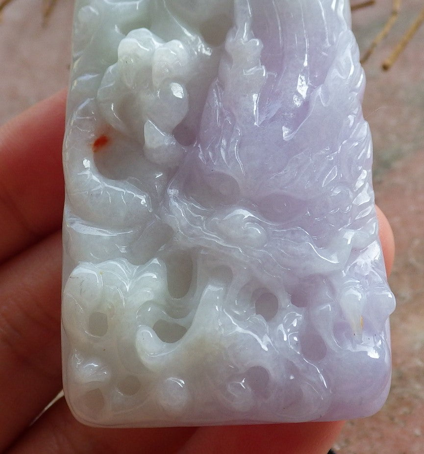 Certified Hand Carved Lavender Myanmar Burma Natural A Jade jadeite Dragon Bead Pendant Necklace