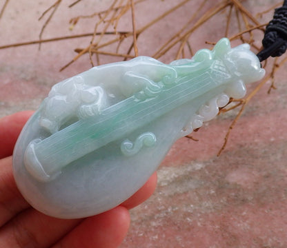 Certified Hand Carved Natural Myanmar Burma A Jade jadeite Dragon Pi Xiu Guitar Pendant Necklace