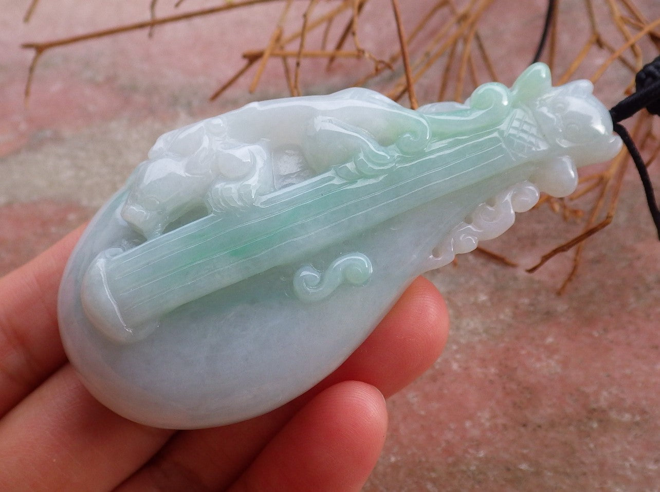 Certified Hand Carved Natural Myanmar Burma A Jade jadeite Dragon Pi Xiu Guitar Pendant Necklace