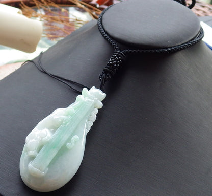Certified Hand Carved Natural Myanmar Burma A Jade jadeite Dragon Pi Xiu Guitar Pendant Necklace
