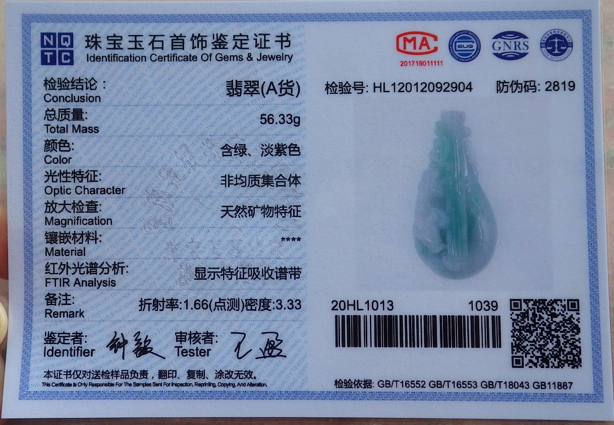 Certified Hand Carved Natural Myanmar Burma A Jade jadeite Dragon Pi Xiu Guitar Pendant Necklace