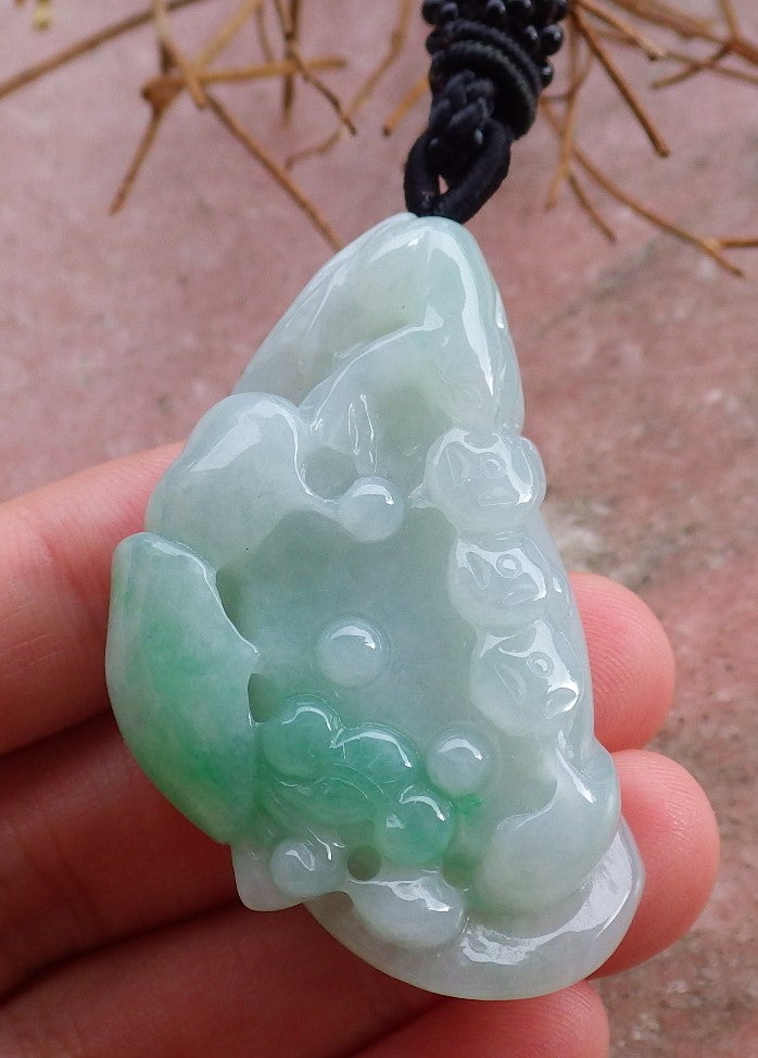 Certified Hand Carved Natural Green Myanmar Burma Grade A Jade jadeite Frog Toad Lotus Pendant Necklace