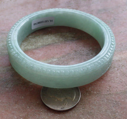 Certified Hand Carved Green Natural Myanmar Burma A JADE Jadeite Circle Flower Bangle Bracelet 59mm