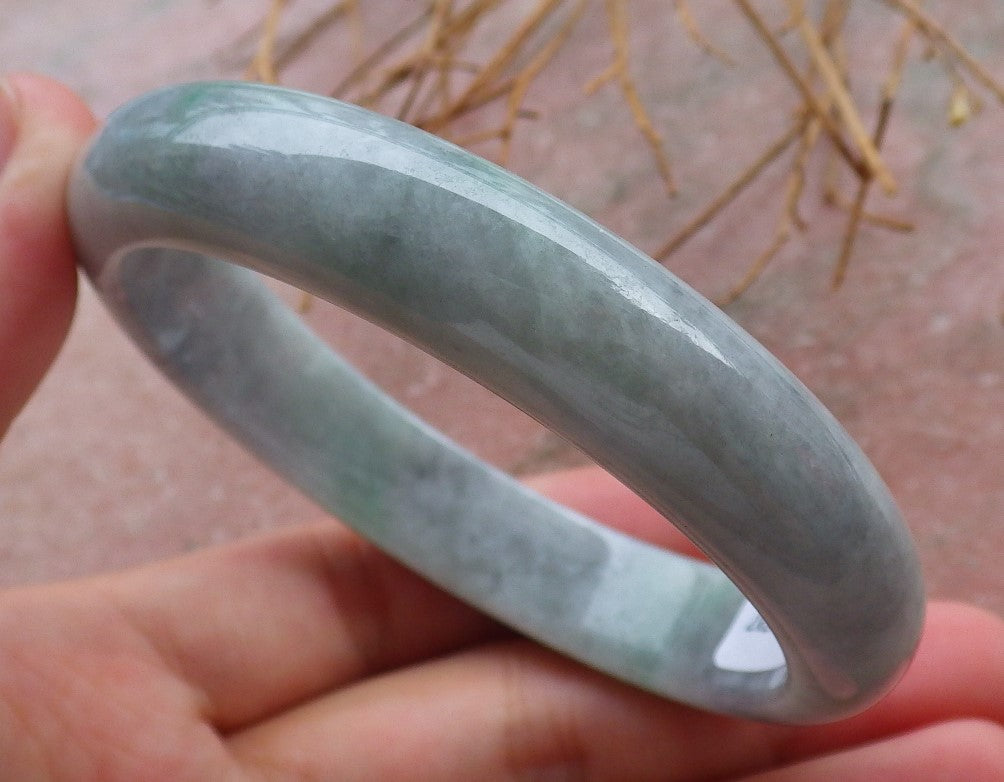 Certified Hand Carved Green Natural Myanmar Burma Grade A JADE Jadeite Circle Bangle Bracelet 58mm