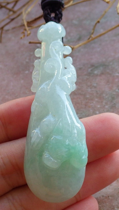 Certified Hand Carved Natural Myanmar Burma A Jade jadeite Dragon Pi Xiu Guitar Pendant Necklace