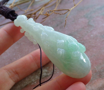 Certified Hand Carved Natural Myanmar Burma A Jade jadeite Dragon Pi Xiu Guitar Pendant Necklace