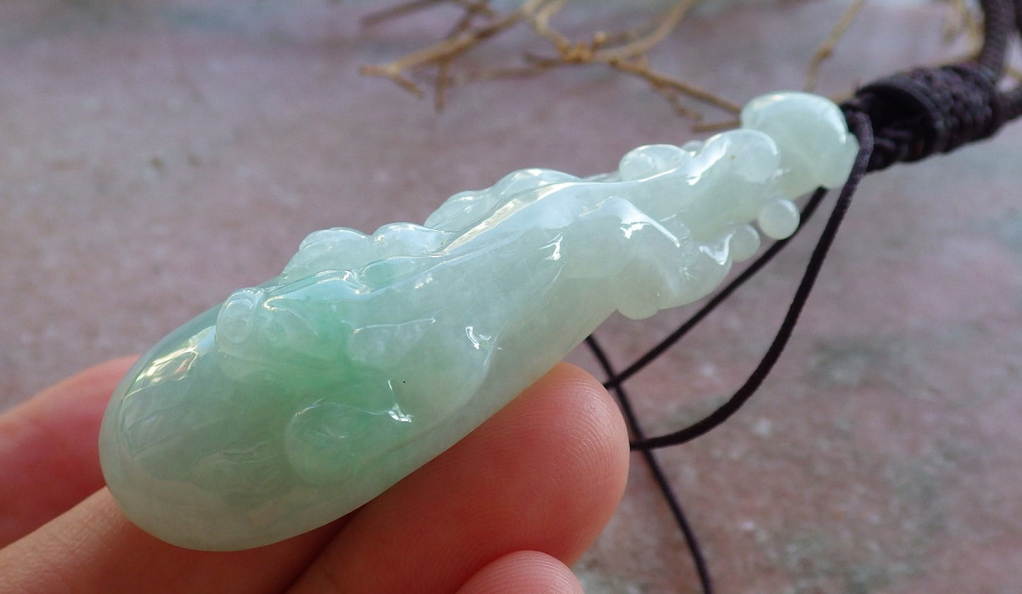 Certified Hand Carved Natural Myanmar Burma A Jade jadeite Dragon Pi Xiu Guitar Pendant Necklace