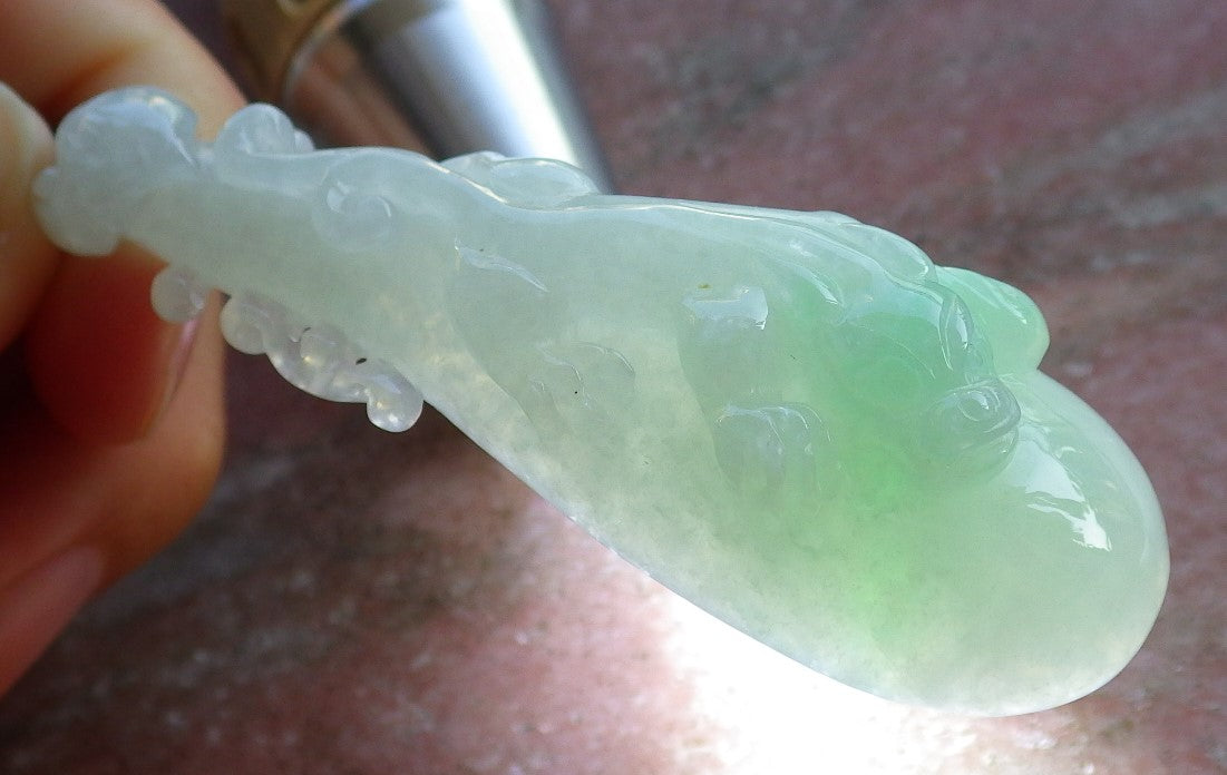 Certified Hand Carved Natural Myanmar Burma A Jade jadeite Dragon Pi Xiu Guitar Pendant Necklace