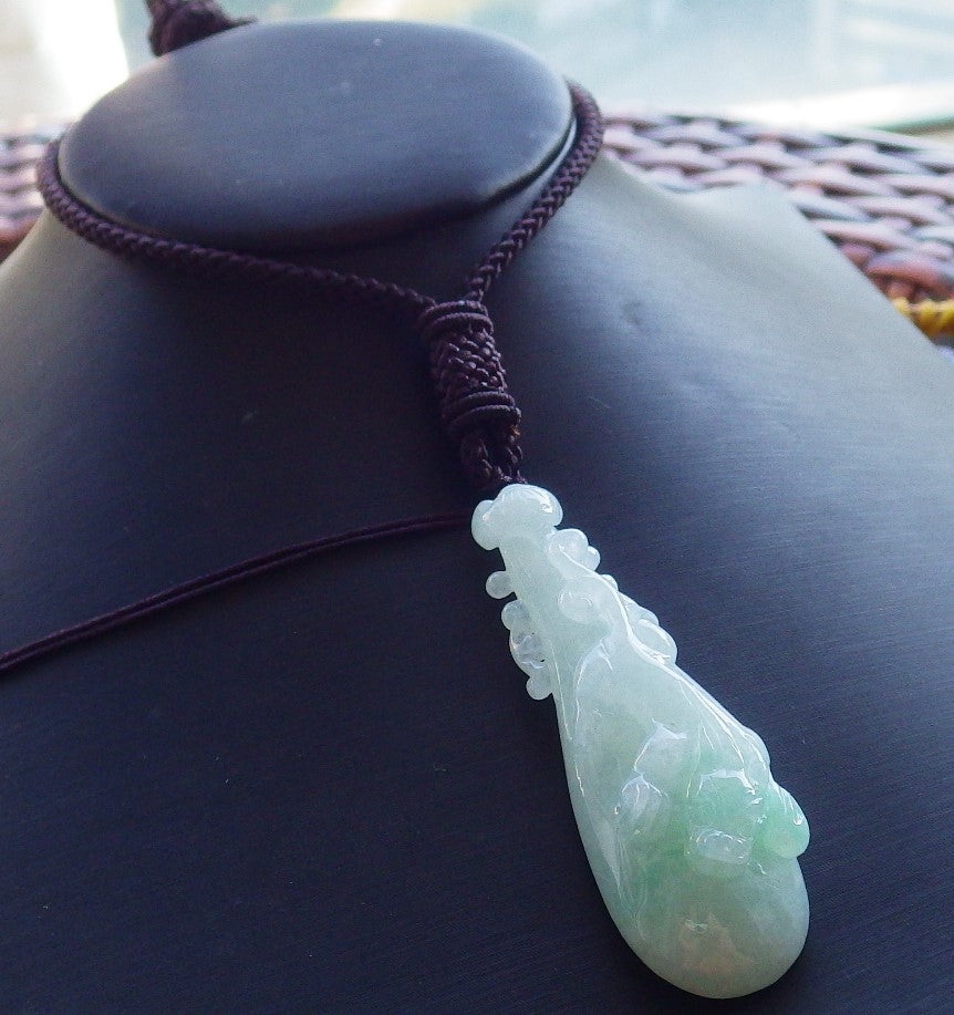 Certified Hand Carved Natural Myanmar Burma A Jade jadeite Dragon Pi Xiu Guitar Pendant Necklace