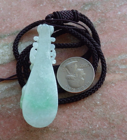 Certified Hand Carved Natural Myanmar Burma A Jade jadeite Dragon Pi Xiu Guitar Pendant Necklace