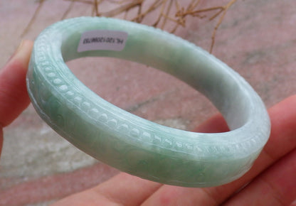 Certified Hand Carved Green Natural Myanmar Burma A JADE Jadeite Circle Ruyi Lucky Coin Bangle Bracelet 59mm