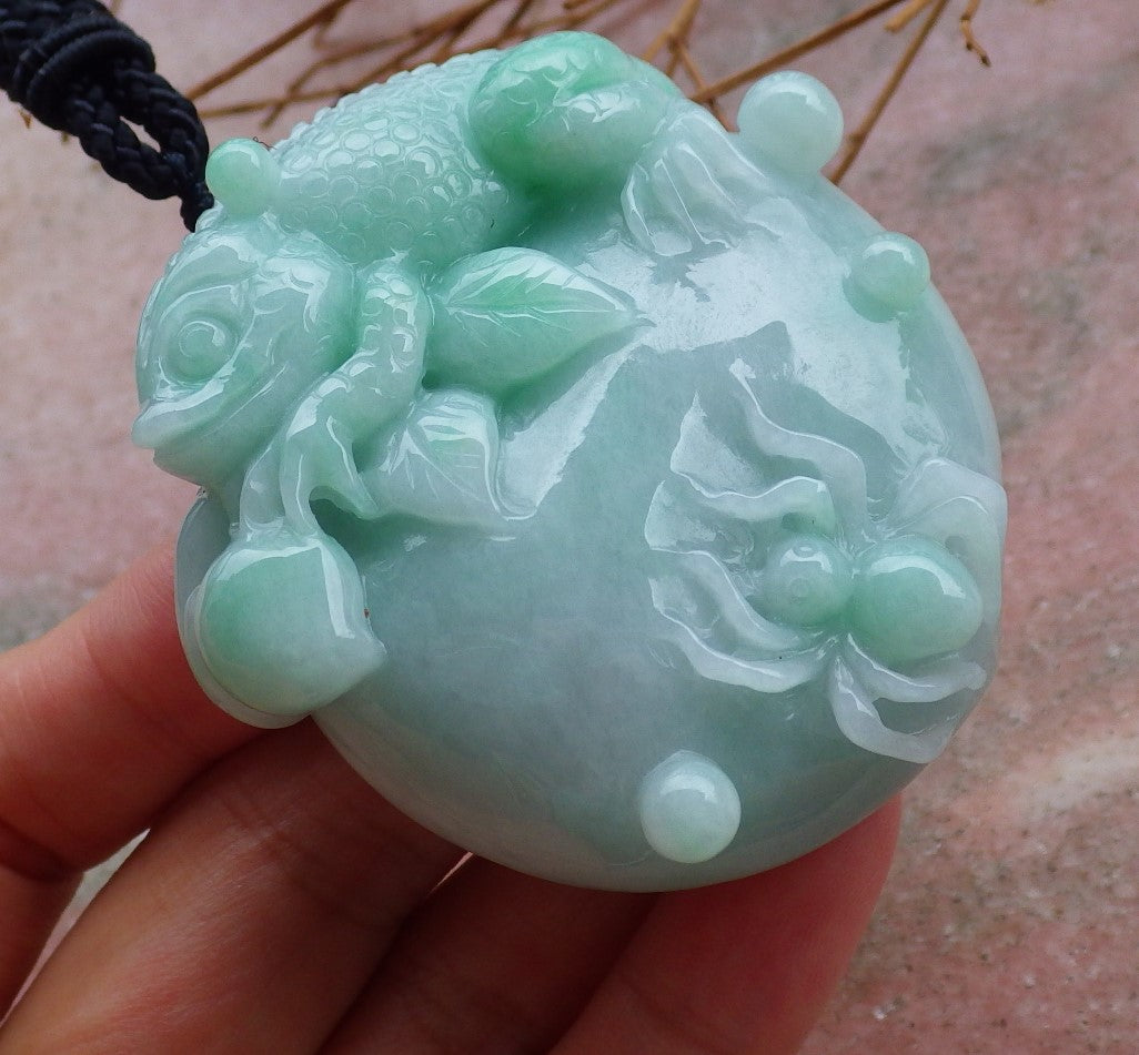 Certified Hand Carved Green Myanmar Burma Hand Carved Natural A Jade jadeite Dragon Lizard Spider Peach Pendant Necklace