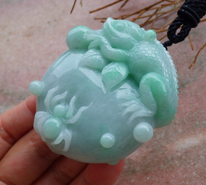 Certified Hand Carved Green Myanmar Burma Hand Carved Natural A Jade jadeite Dragon Lizard Spider Peach Pendant Necklace