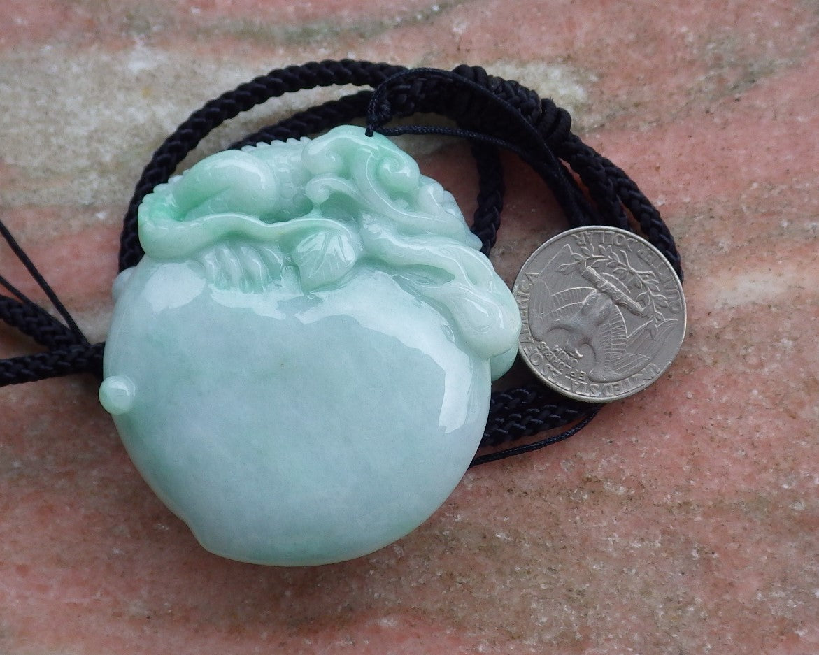 Certified Hand Carved Green Myanmar Burma Hand Carved Natural A Jade jadeite Dragon Lizard Spider Peach Pendant Necklace