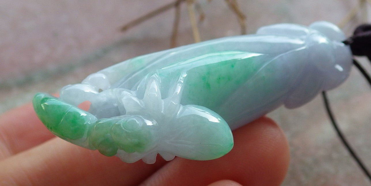 Certified Natural Hand Carved Lavender Myanmar Burma A Jade jadeite Spider Flower Pendant Necklace