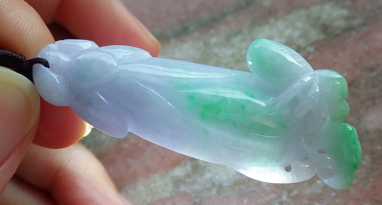 Certified Natural Hand Carved Lavender Myanmar Burma A Jade jadeite Spider Flower Pendant Necklace