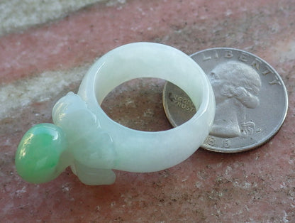 Certified Hand Carved Green Natural Myanmar Burma A Hand Carved JADE Jadeite Rose Flower US 7.5 Ring