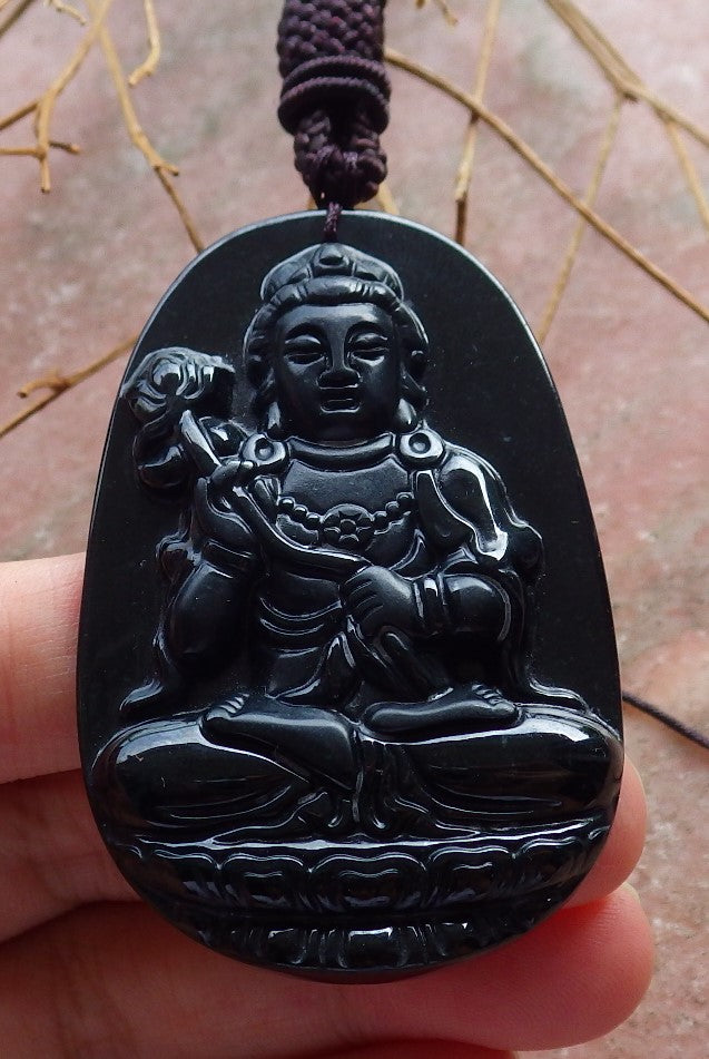 Certified Hand Carved Black Dark Green Natural Burma A Jade jadeite Guanyin Kwan Yin Pendant Necklace