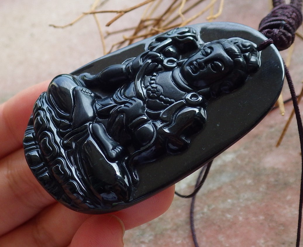 Certified Hand Carved Black Dark Green Natural Burma A Jade jadeite Guanyin Kwan Yin Pendant Necklace