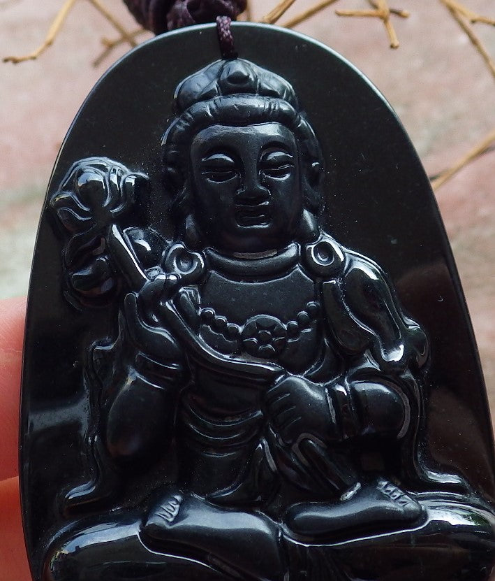 Certified Hand Carved Black Dark Green Natural Burma A Jade jadeite Guanyin Kwan Yin Pendant Necklace